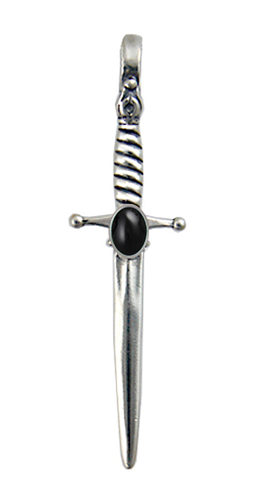 Sterling Silver Detailed French Sword Pendant With Black Onyx